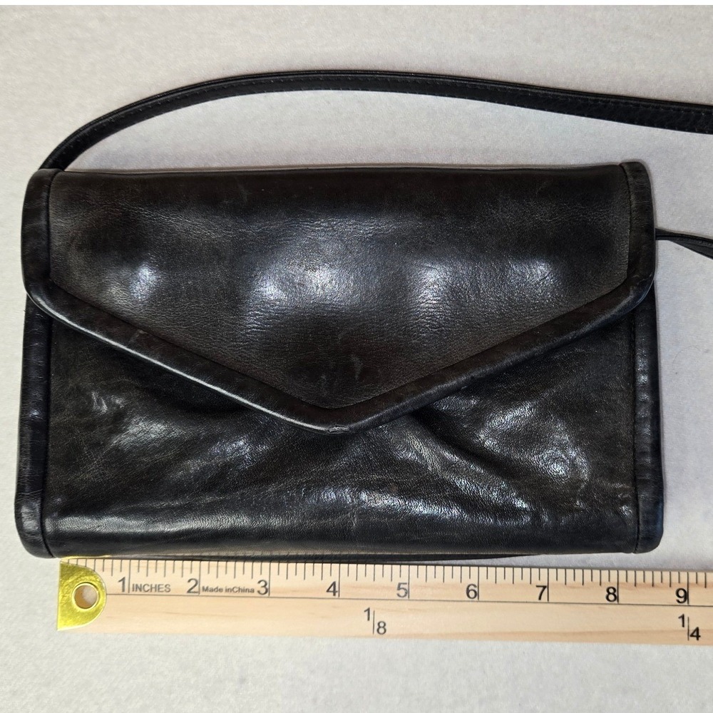 Julia Duren Black Leather Crossbody Wallet Envelope Clutch Bag USA
